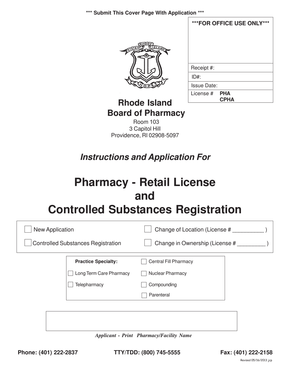 Application for Pharmacy - Retail License and Controlled Substances Registration - Rhode Island, Page 1