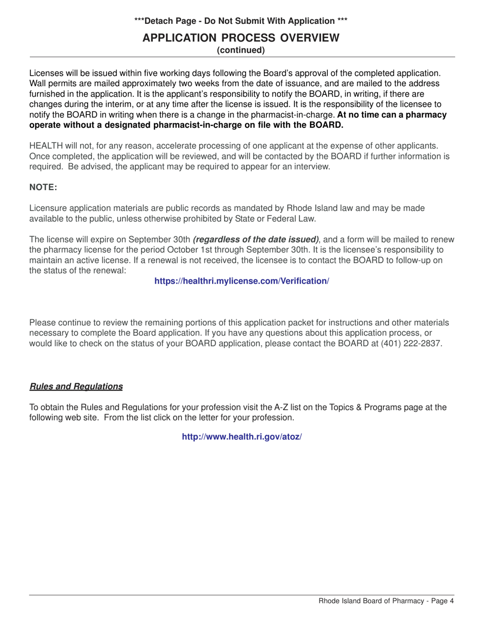 Rhode Island Application for Pharmacy Retail License and Controlled