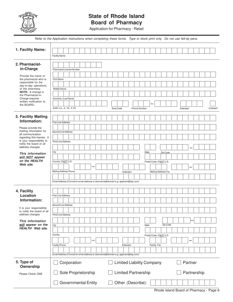 Application for Pharmacy - Retail License and Controlled Substances Registration - Rhode Island, Page 6