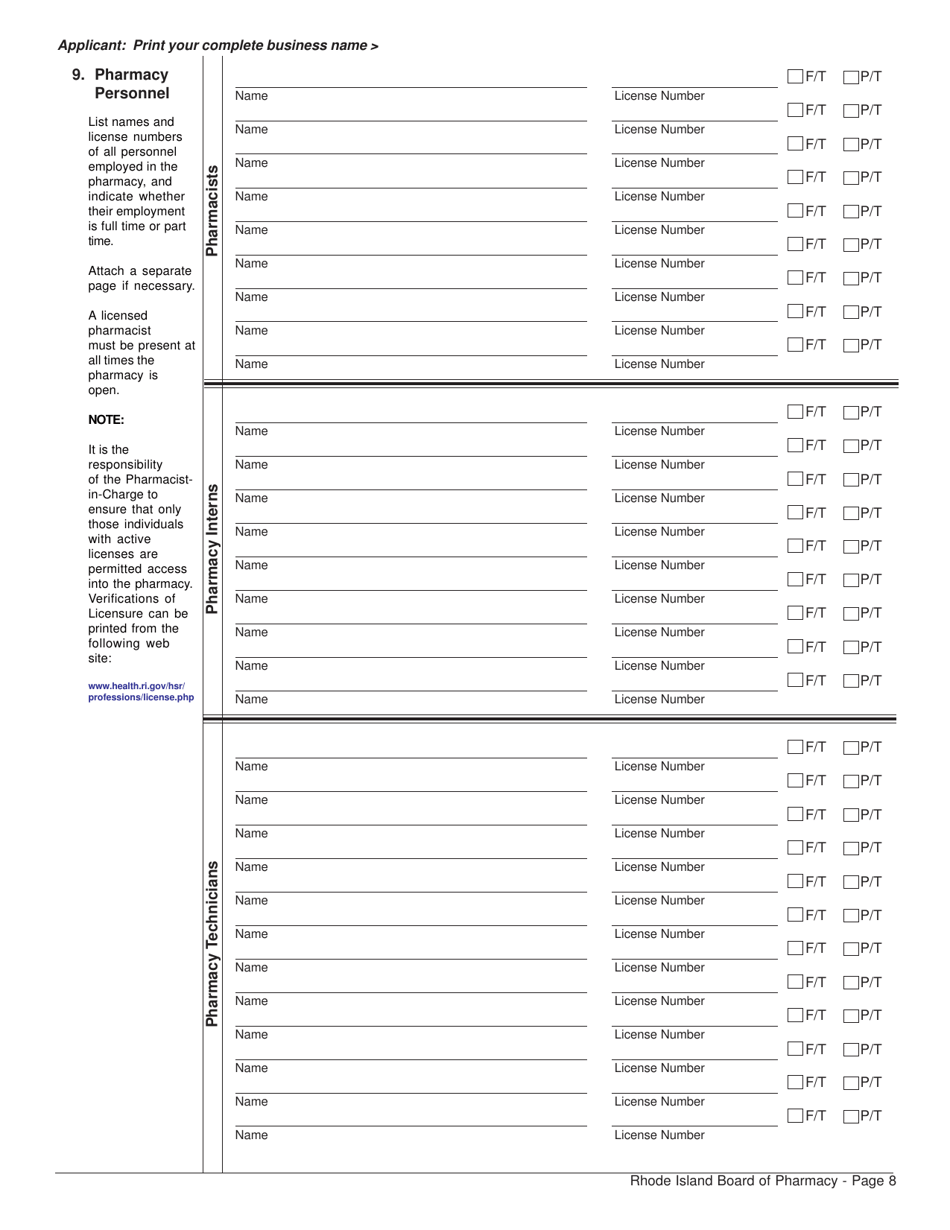 Application for Pharmacy - Retail License and Controlled Substances Registration - Rhode Island, Page 8