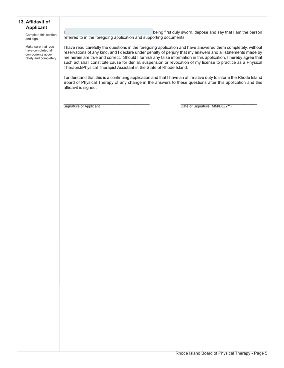 Application for License as a Physical Therapist / Physical Therapist Assistant - Rhode Island, Page 5