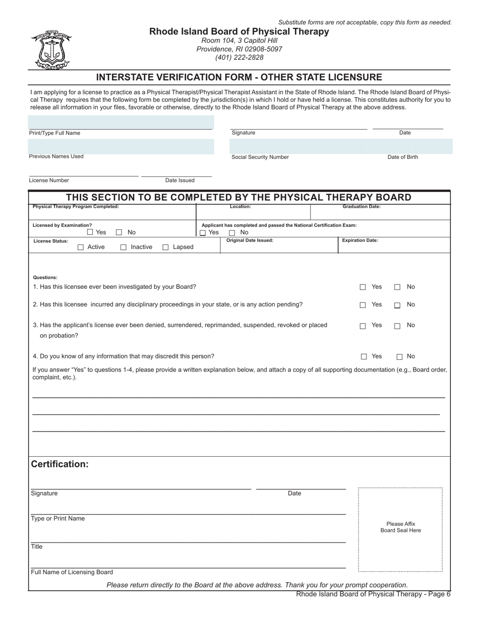 Application for License as a Physical Therapist / Physical Therapist Assistant - Rhode Island, Page 6