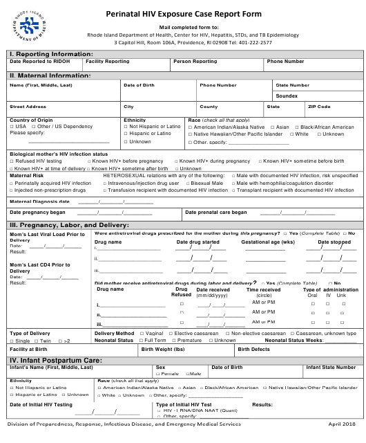 Rhode Island Perinatal HIV Exposure Case Report Form Download Printable ...