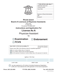 Document preview: Application for License as a Physician Assistant - Rhode Island