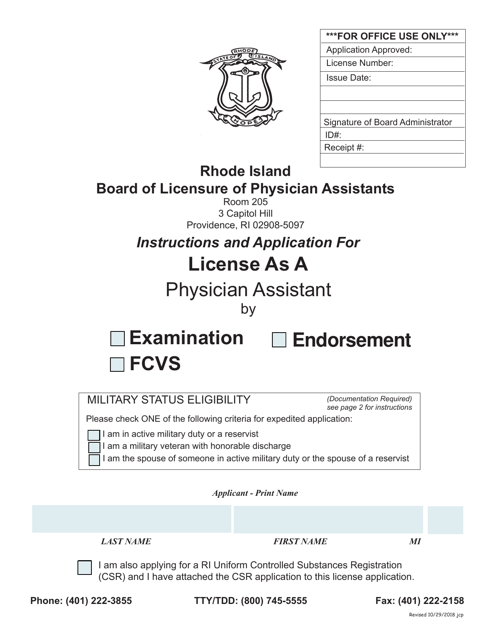 Application for License as a Physician Assistant - Rhode Island Download Pdf