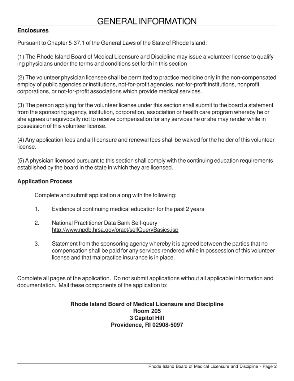 License Application for Volunteer License - Rhode Island, Page 2