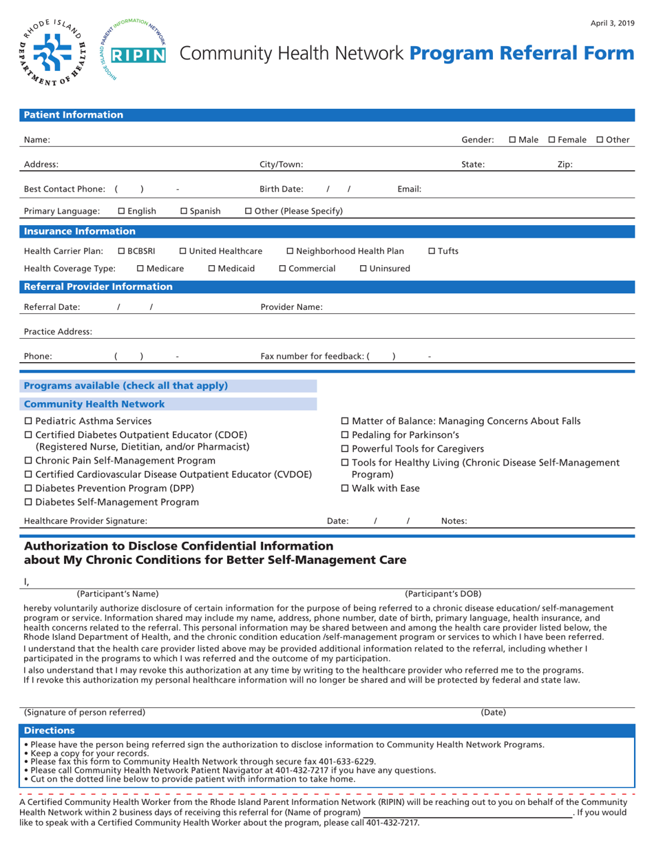 Program Referral Form - Rhode Island, Page 1