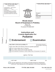 Document preview: License Application for Podiatrist - Rhode Island