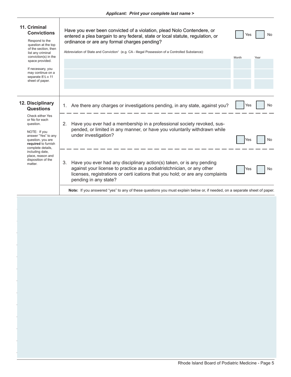 Application for Licensure as a Limited Podiatrist - Rhode Island, Page 5