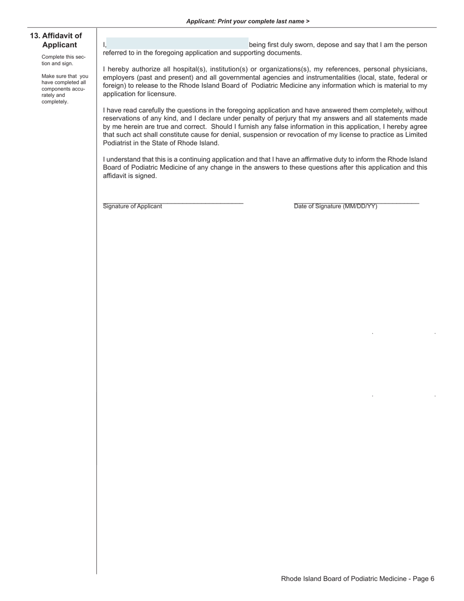Application for Licensure as a Limited Podiatrist - Rhode Island, Page 6