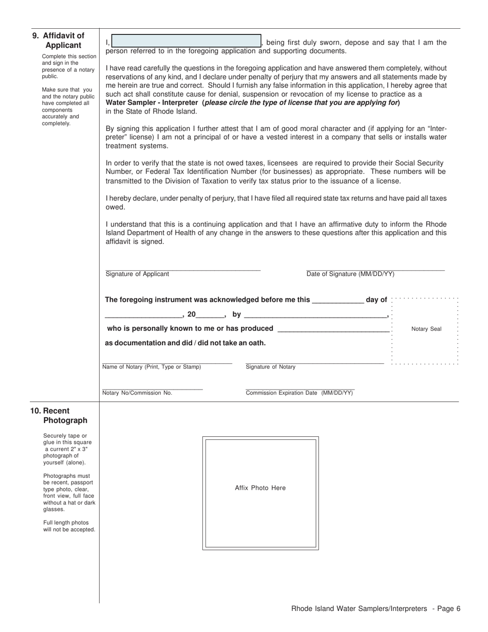 Application for License as a Water Sampler / Water Interpreter - Rhode Island, Page 6