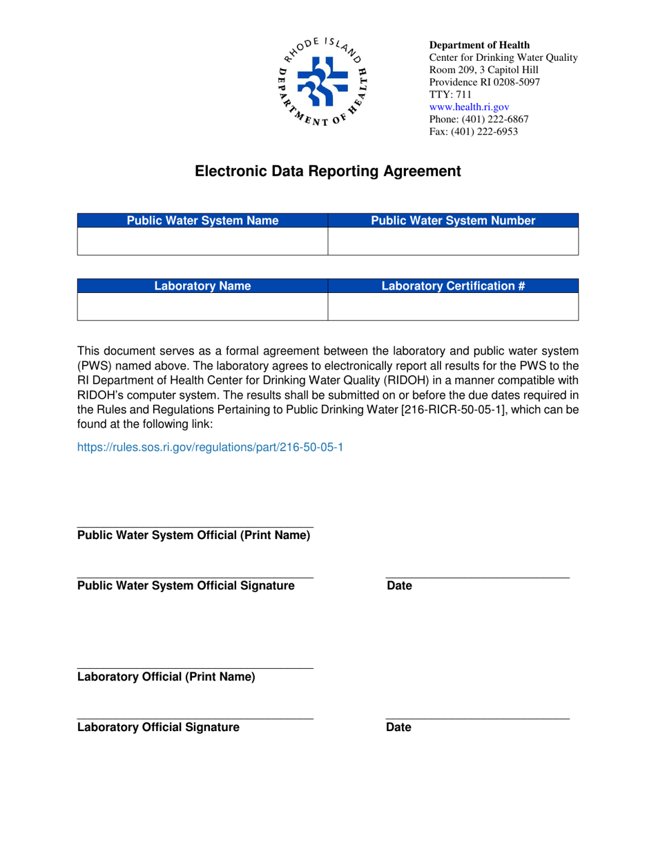 Electronic Data Reporting Agreement Form - Rhode Island, Page 1