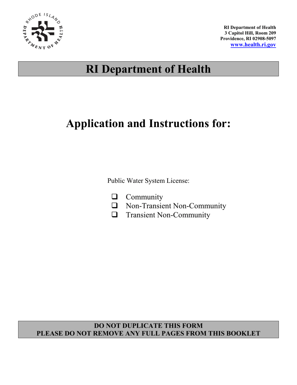 Public Water System Application - Rhode Island, Page 1