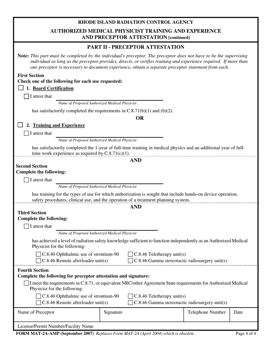 Form MAT-2A-AMP Authorized Medical Physicist Training and Experience and Preceptor Attestation - Rhode Island, Page 4