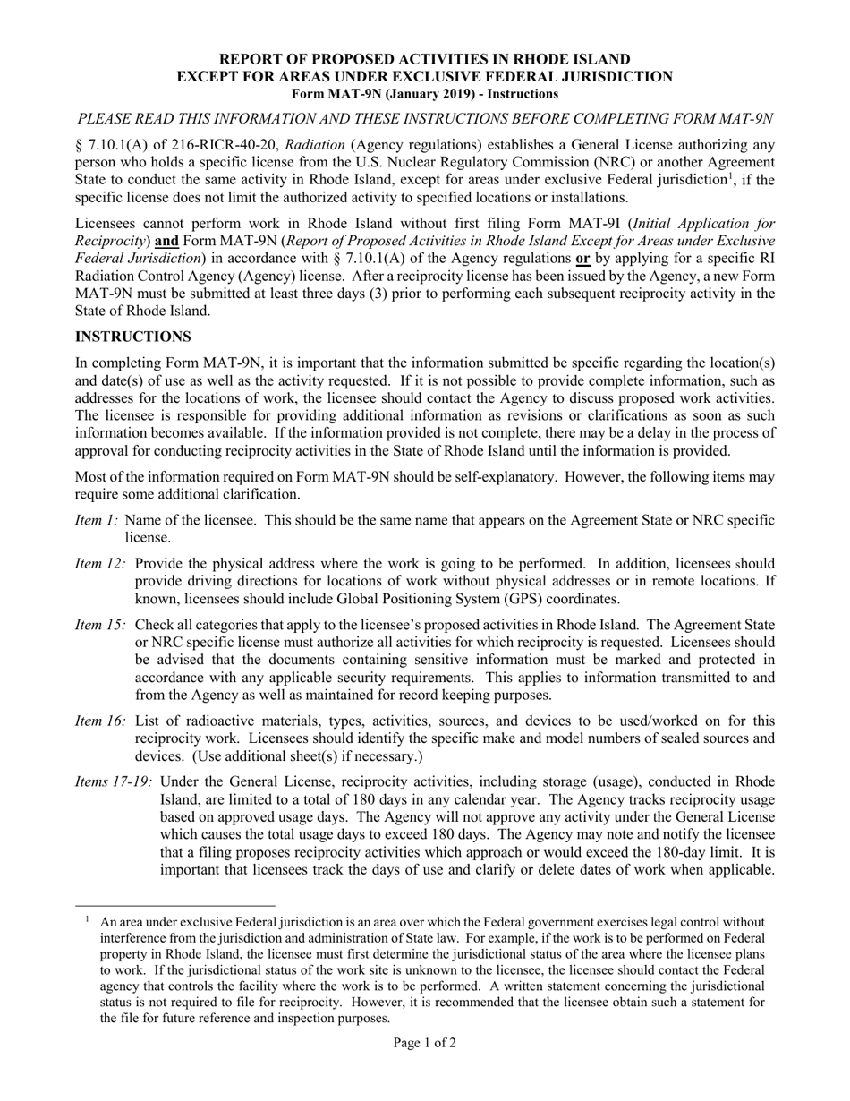 Form MAT-9N Report of Proposed Activities in Rhode Island Except for Areas Under Exclusive Federal Jurisdiction - Rhode Island, Page 2