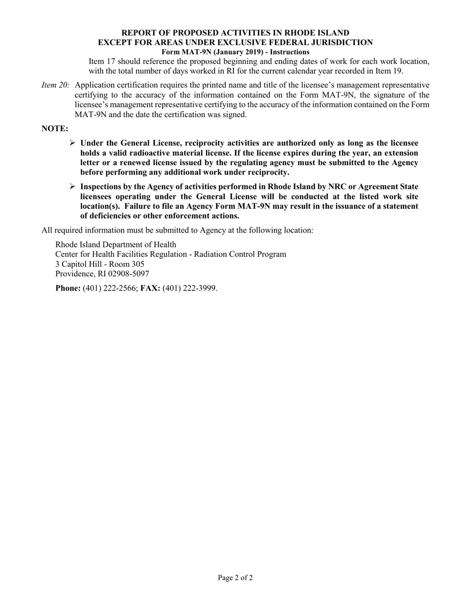 Form MAT-9N Report of Proposed Activities in Rhode Island Except for Areas Under Exclusive Federal Jurisdiction - Rhode Island, Page 3
