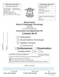Document preview: Application for License as a Radiographer, Nuclear Medicine Technologist or Radiation Therapist - Rhode Island