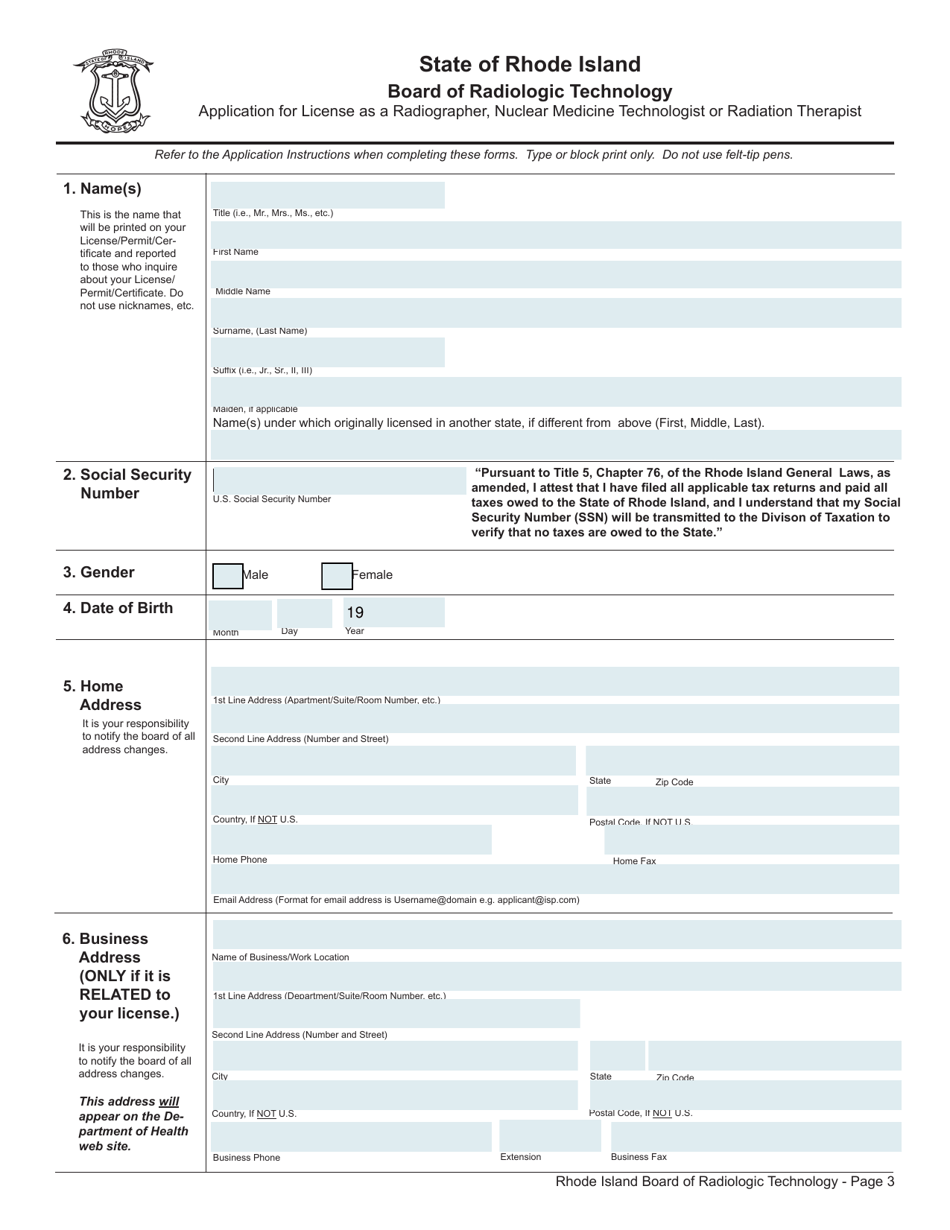 Application for License as a Radiographer, Nuclear Medicine Technologist or Radiation Therapist - Rhode Island, Page 3