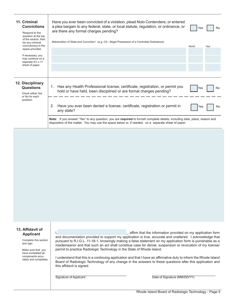 Application for License as a Radiographer, Nuclear Medicine Technologist or Radiation Therapist - Rhode Island, Page 5