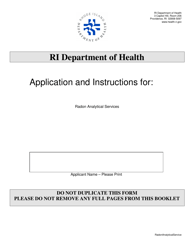 Document preview: Application for Radon Analytical Services - Rhode Island
