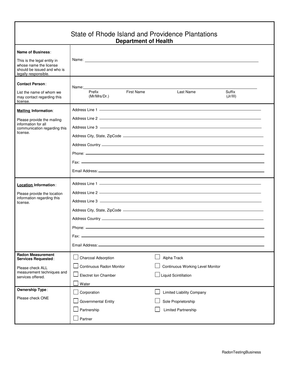 Application for Radon Testing Business - Rhode Island, Page 3