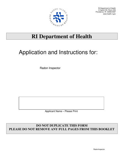 Application for Radon Inspector - Rhode Island Download Pdf