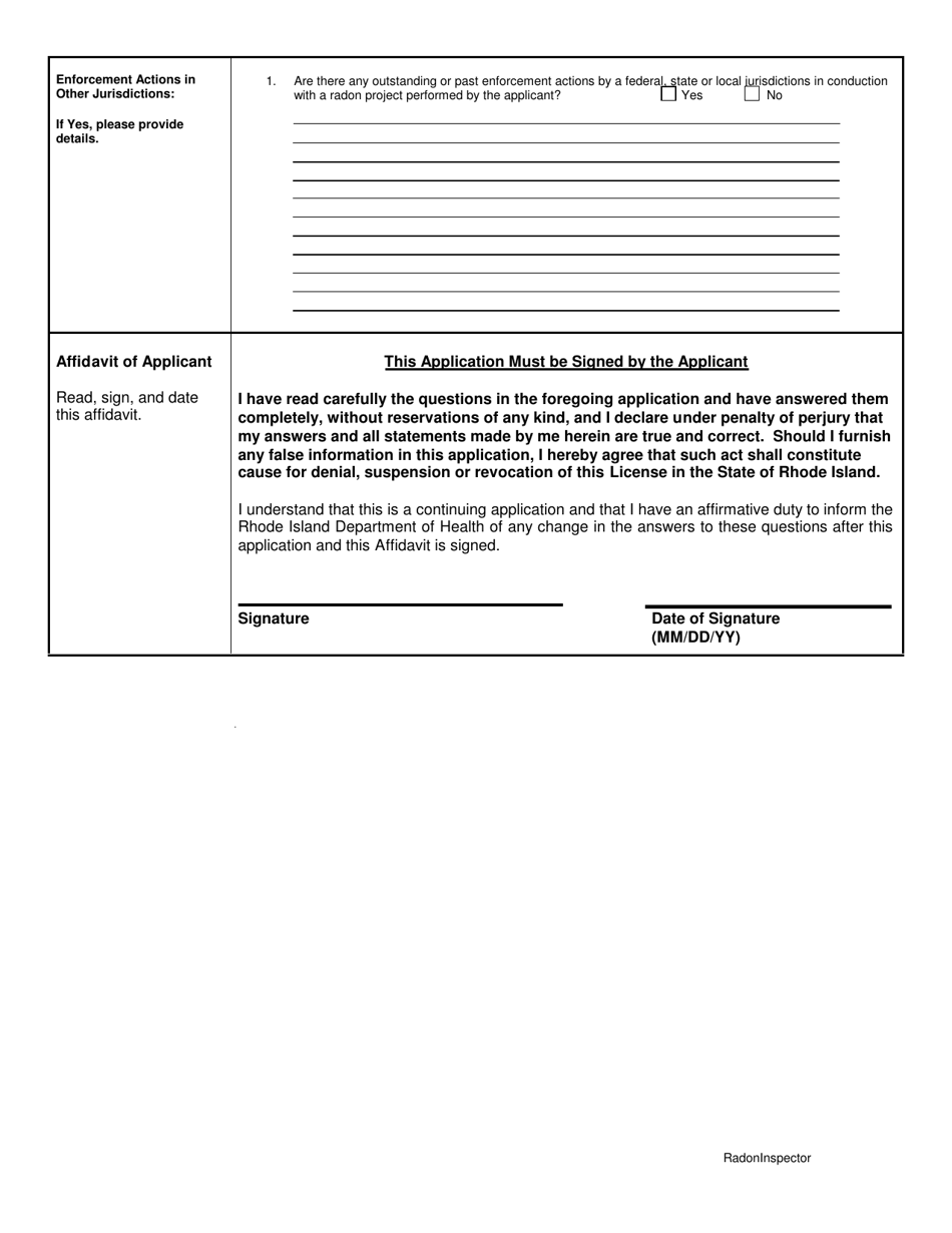 Application for Radon Inspector - Rhode Island, Page 4