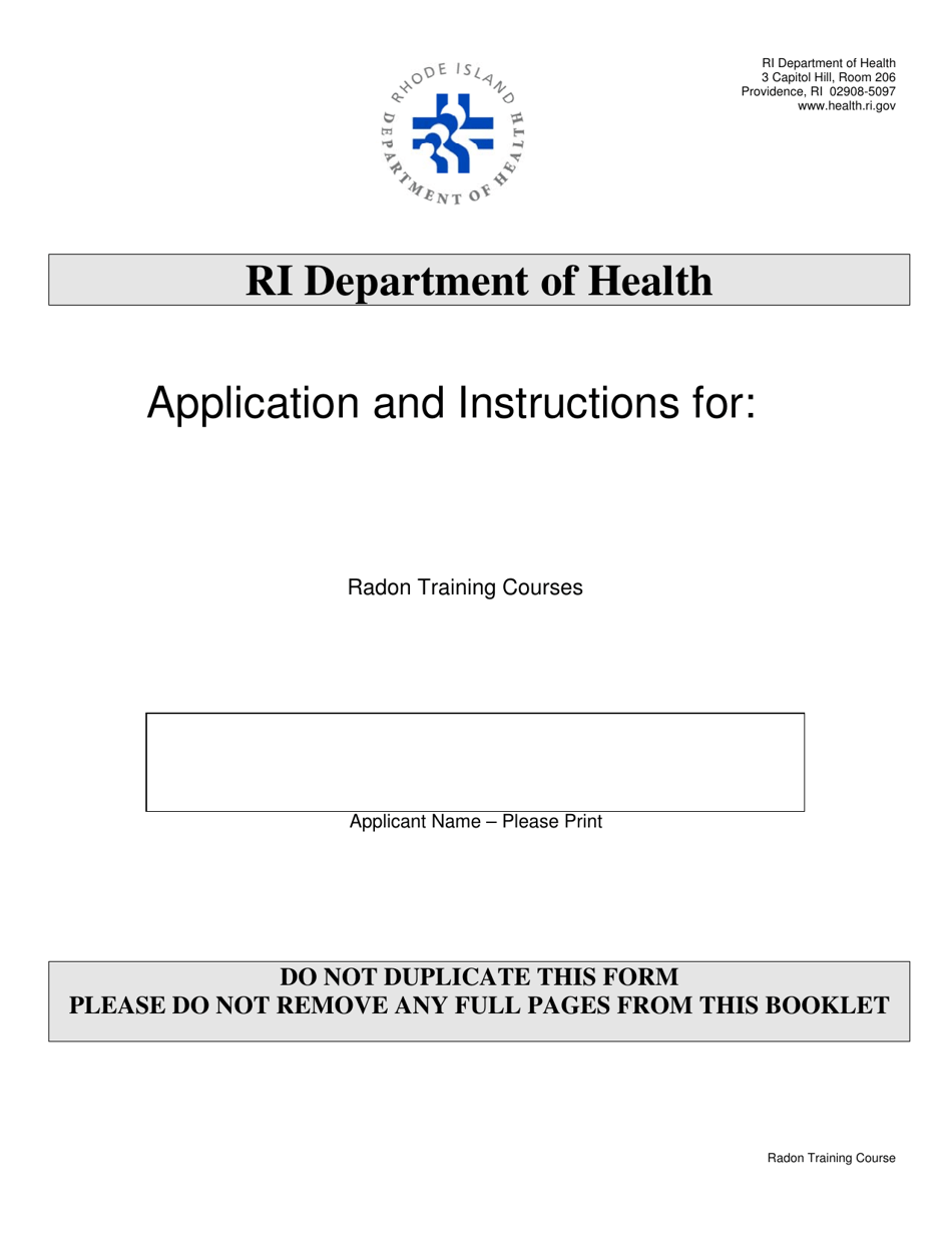 Application for Radon Training Courses - Rhode Island, Page 1