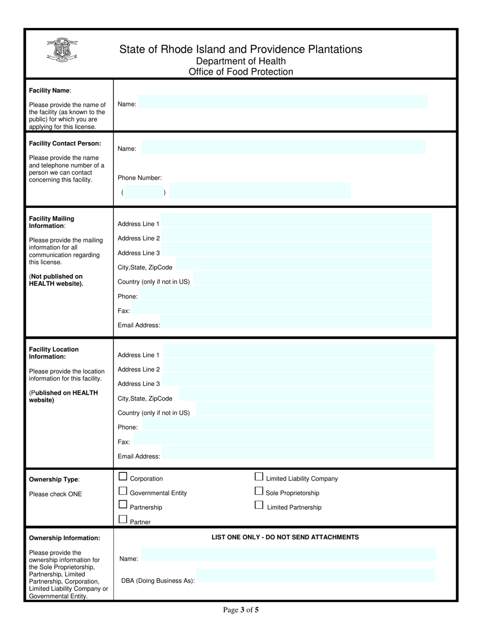 Application for Resort, Lodging, Camp - Rhode Island, Page 3