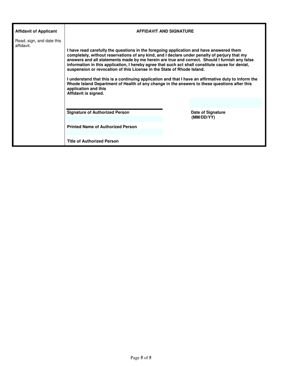 Application for Resort, Lodging, Camp - Rhode Island, Page 5