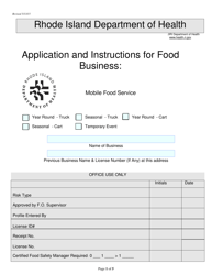 Document preview: Application for Food Business: Mobile Food Service - Rhode Island