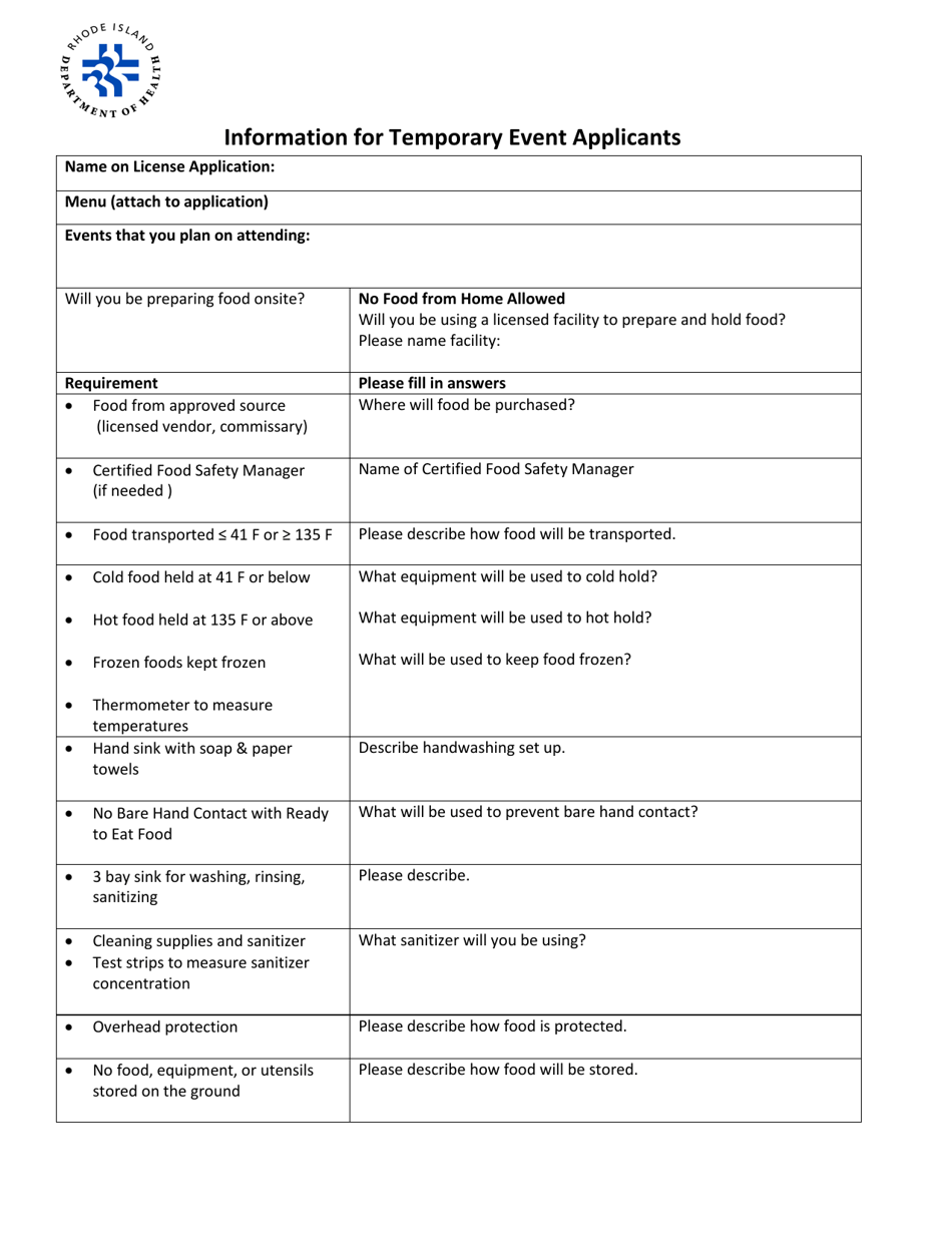 Application for Food Business: Mobile Food Service - Rhode Island, Page 7