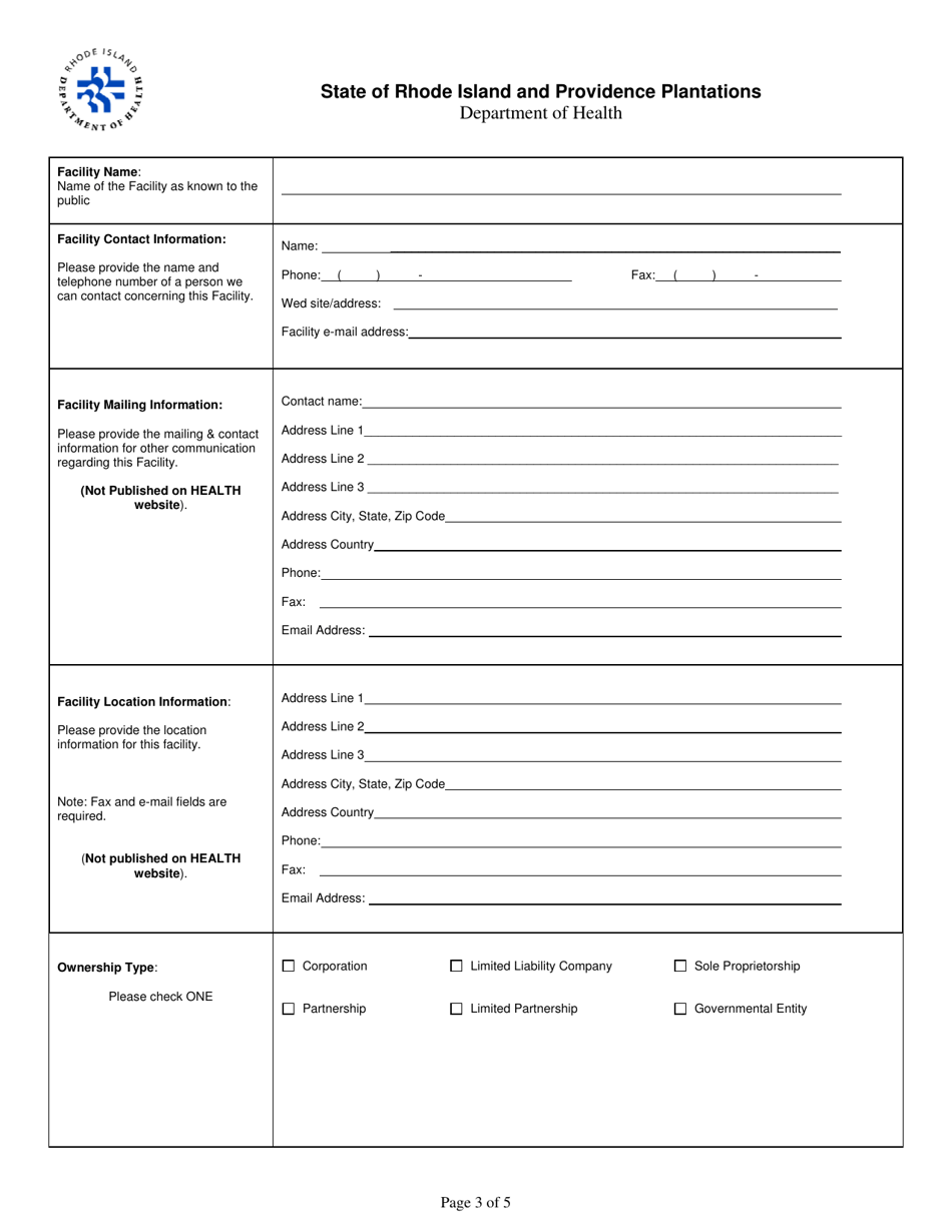 Licensing Application for School Based Health Centers - Rhode Island, Page 3