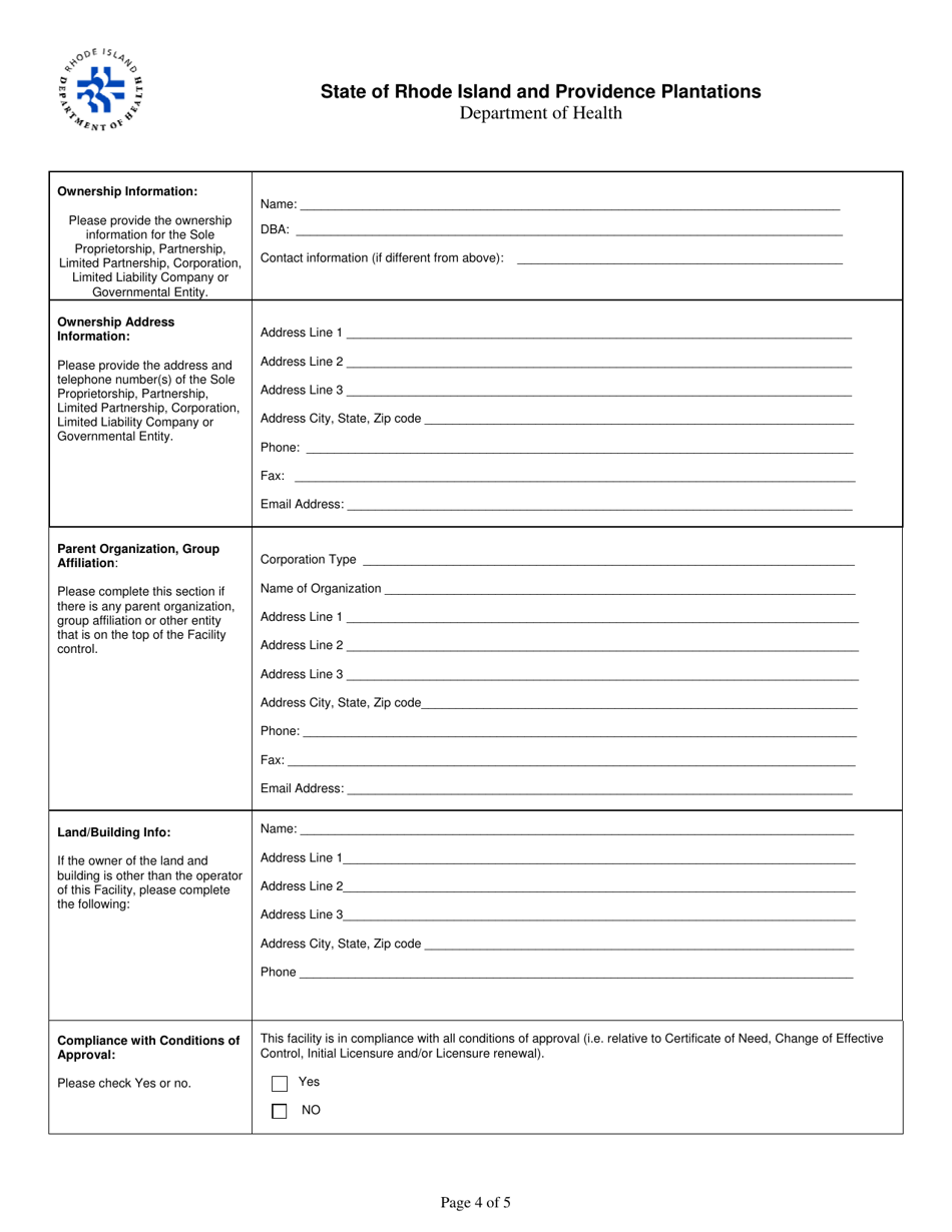 Licensing Application for School Based Health Centers - Rhode Island, Page 4