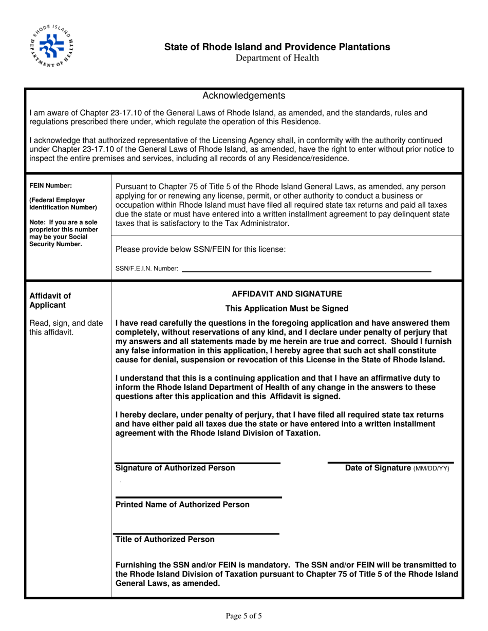 Licensing Application for School Based Health Centers - Rhode Island, Page 5