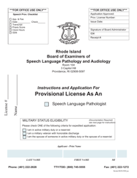 Document preview: Application for Provisional License as an Speech Language Pathologist - Rhode Island