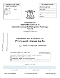 Application for Provisional License as an Speech Language Pathologist - Rhode Island