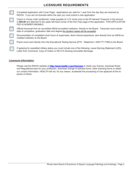 Application for Provisional License as an Speech Language Pathologist - Rhode Island, Page 2