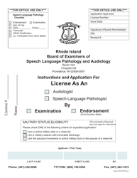 Document preview: Application for License as an Audiologist/Speech Language Pathologist - Rhode Island