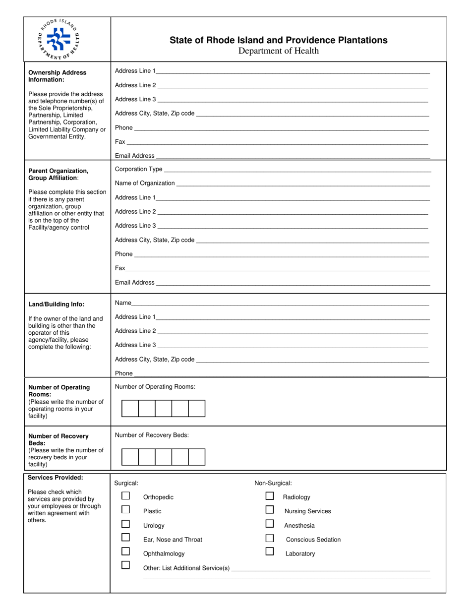 Rhode Island Licensing Application for Ambulatory Surgery Center ...