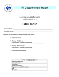 Document preview: Licensing Application for a Tattoo Parlor - Rhode Island