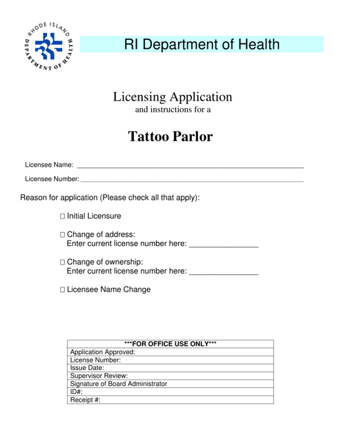 Licensing Application for a Tattoo Parlor - Rhode Island Download Pdf