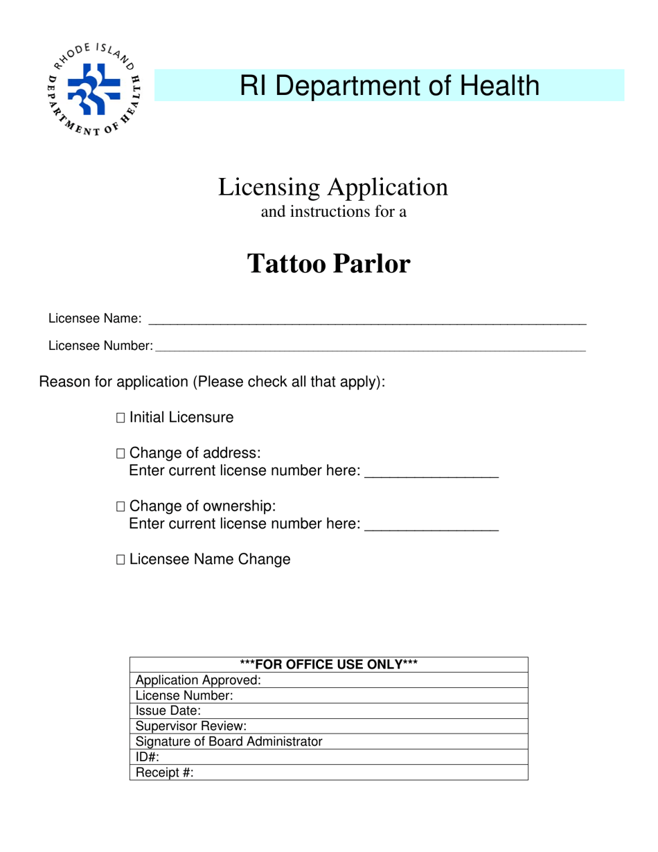 Licensing Application for a Tattoo Parlor - Rhode Island, Page 1