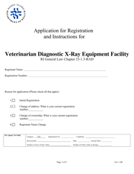 Application for Registration for Veterinarian Diagnostic X-Ray Equipment Facility - Rhode Island