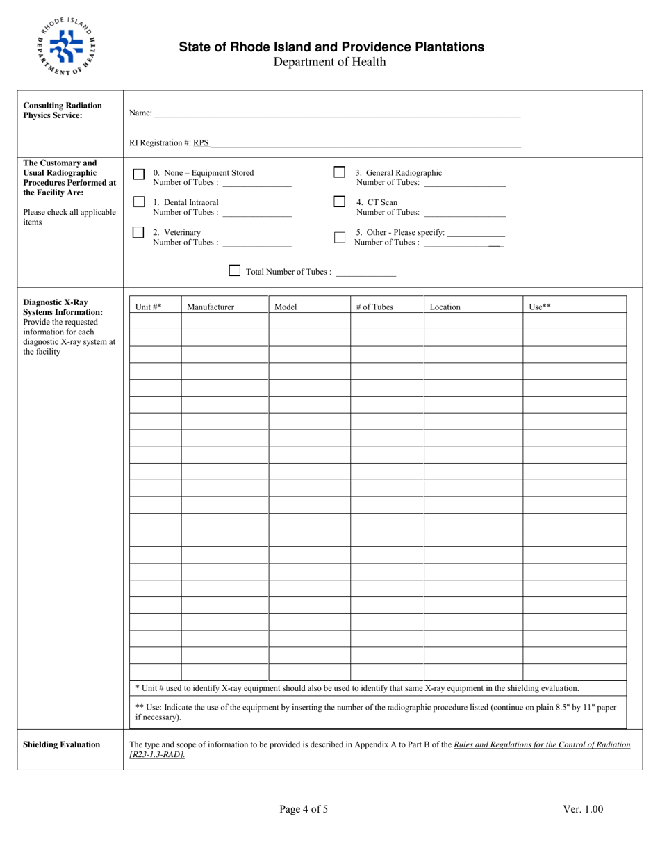 Application for Registration for Veterinarian Diagnostic X-Ray Equipment Facility - Rhode Island, Page 4