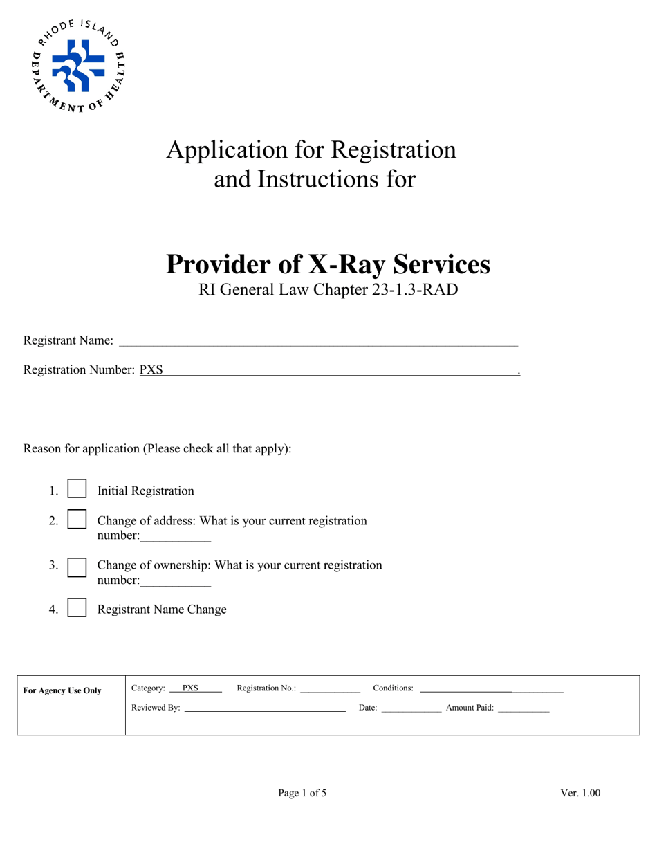 Application for Registration for Provider of X-Ray Services - Rhode Island, Page 1