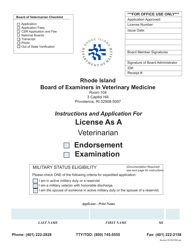 Application for License as a Veterinarian - Rhode Island