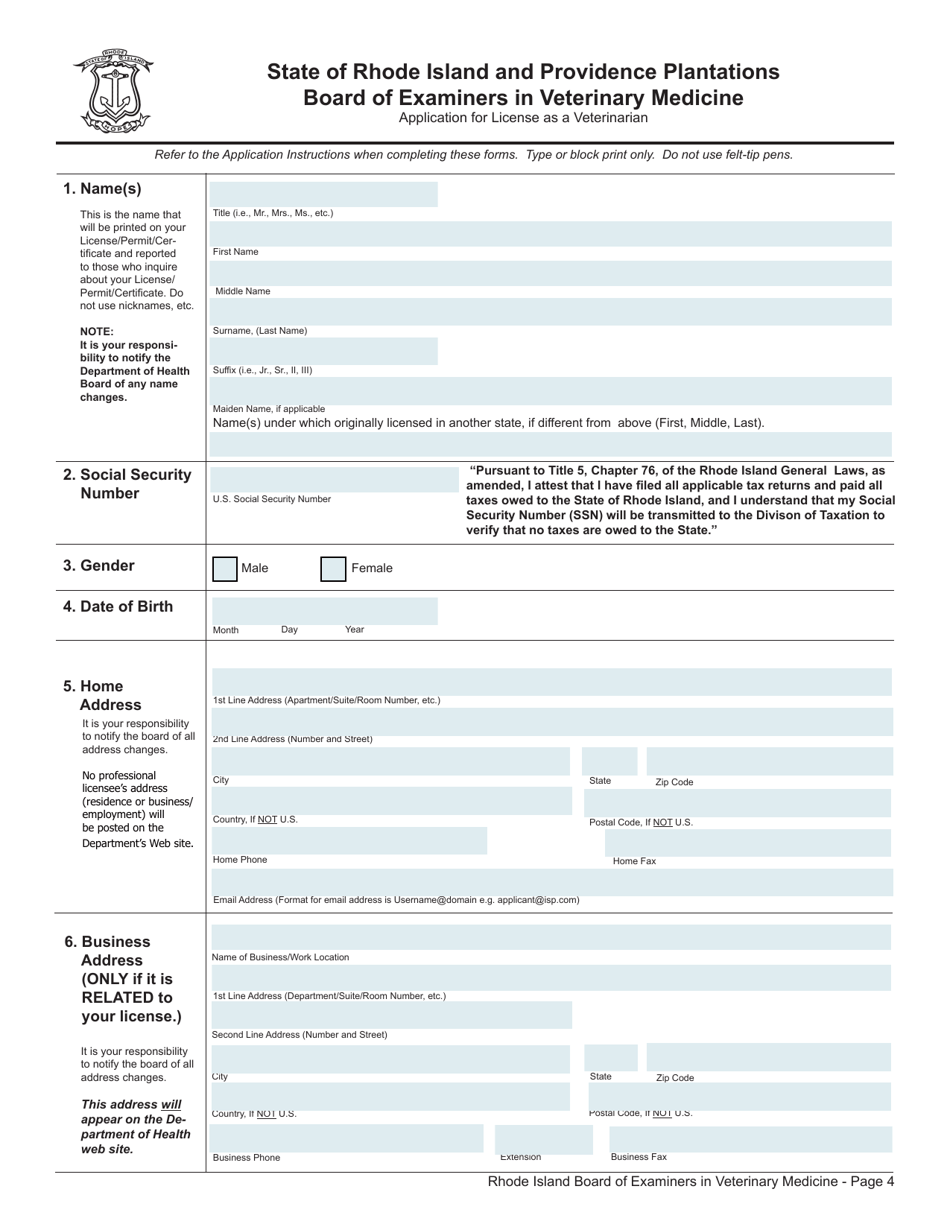 Application for License as a Veterinarian - Rhode Island, Page 4