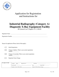 Application for Registration for Industrial Radiography (Category a) Diagnostic X-Ray Equipment Facility - Rhode Island