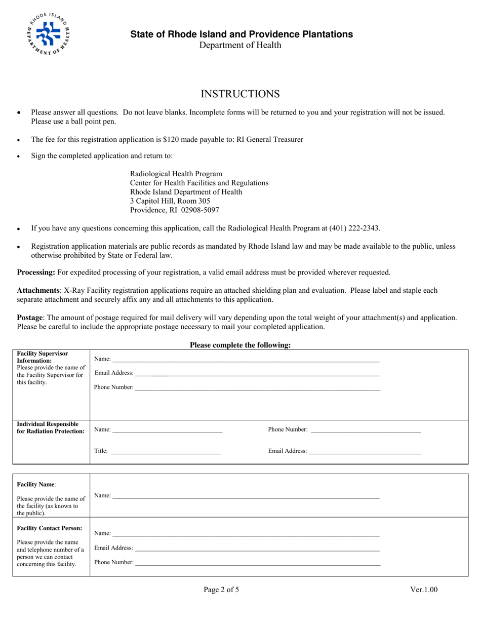 Application for Registration for Industrial Radiography (Category a) Diagnostic X-Ray Equipment Facility - Rhode Island, Page 2